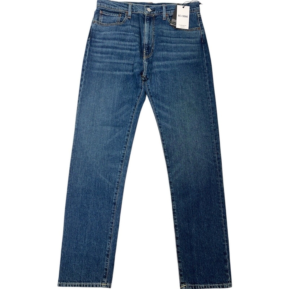 REDONE Jeans 60s Slim Fit Button Zip 1-Year Wear Whiskering Blue Mens‎ Size 32